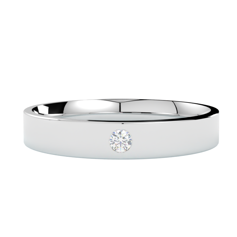 Płaska elegancka obrączka ślubna z diamentem białe złoto